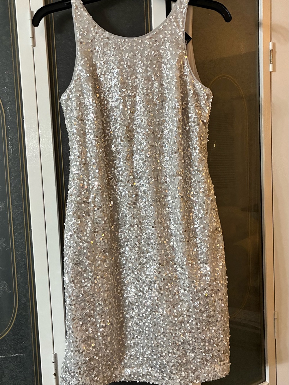 White House Black Market Silver Sequin Mini Dress